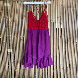 Free People One Adella Lace Slip Tiered Red Dress